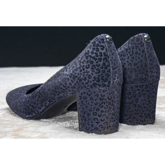 Donald Pliner Navy Suede Leopard Print Square Toe Block Heel Pumps Womens Size 7 - Picture 10 of 16
